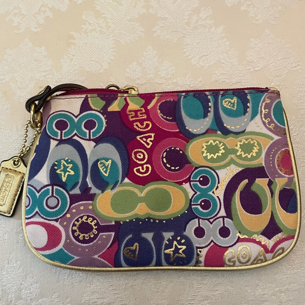 Coach Multicolor and Gold Metallic Wristlet